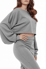 Ribbed Two-Piece Off-the-Shoulder Crop Top Wide Leg Trouser Set