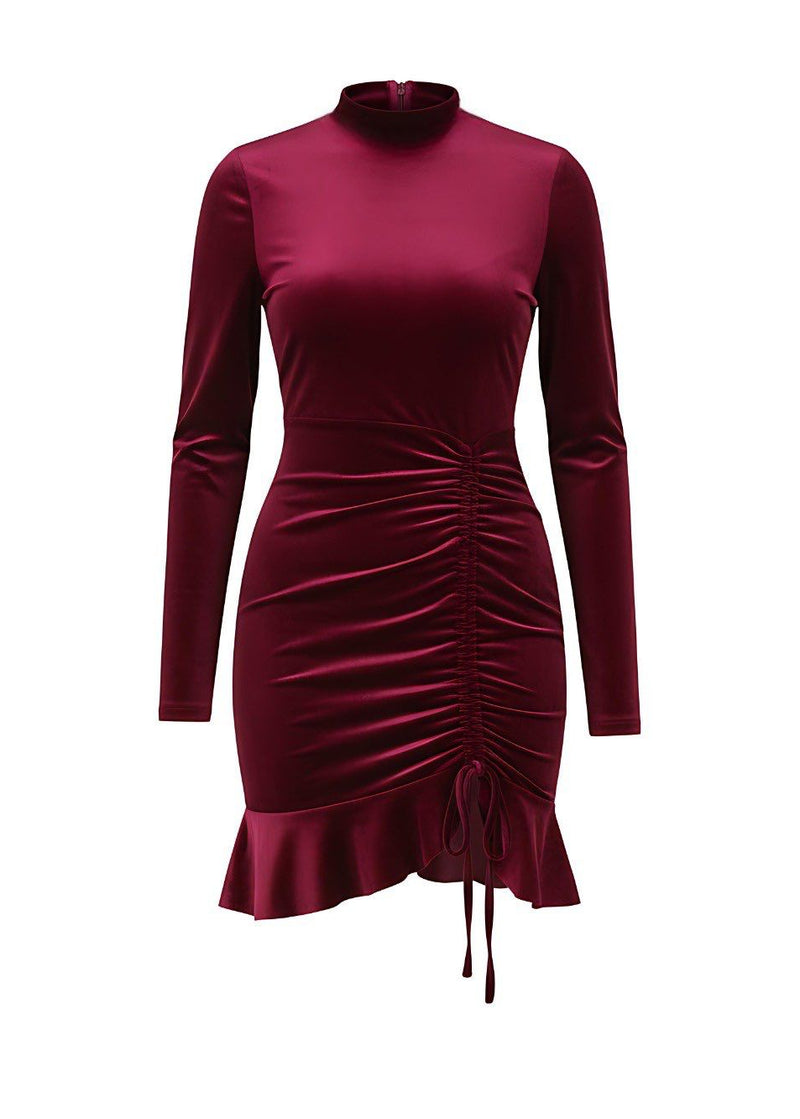 Rich Emerald Long Sleeve Velvet Bodycon Style Mini Dress