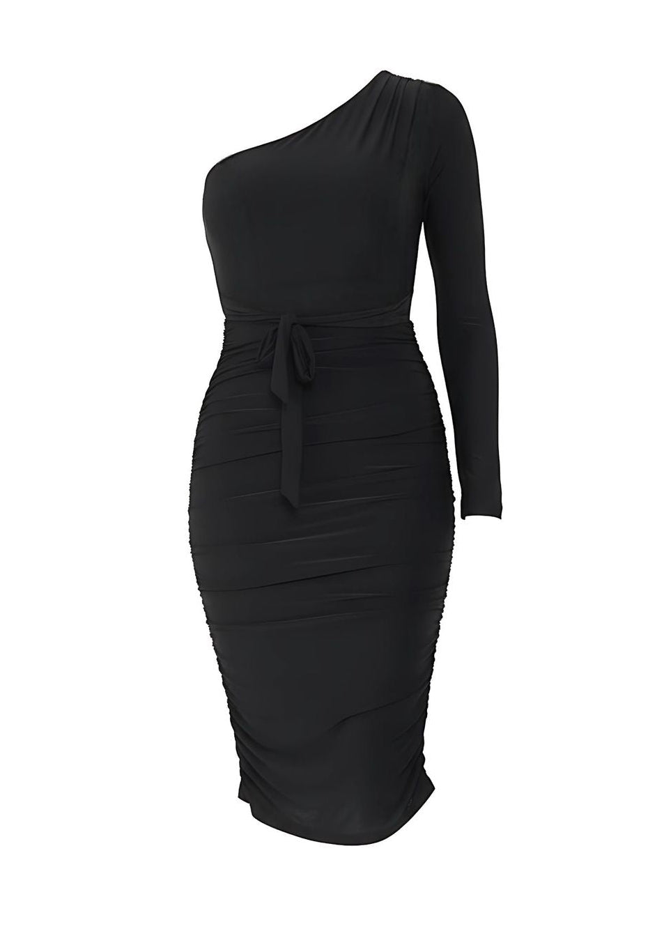 Ruched Detailing One Shoulder Bodycon Midi Dress