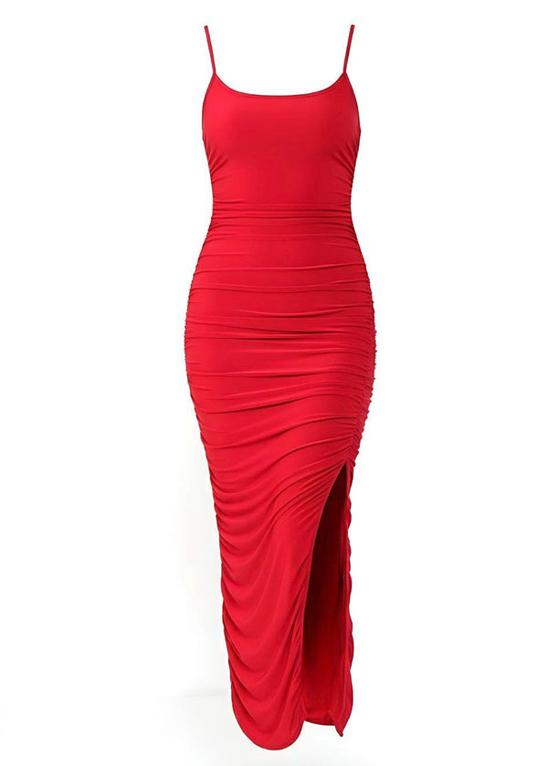 Ruched Slinky Maxi Dress With Side Split