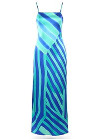 Aqua Blue Satin Bodycon Dress With Cowl Neck