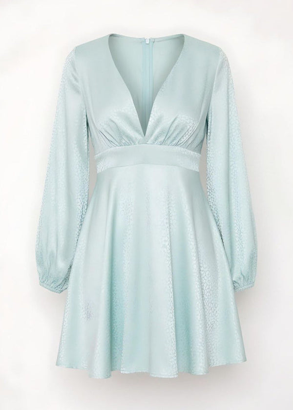Satin Stitched Waist Mini Dress Long Sleeve Flowing Silhouette