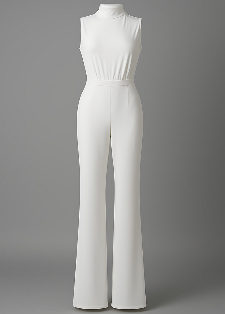 Scuba High Neck Tie Waist Wide Leg Jumpsuit