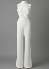 Scuba High Neck Tie Waist Wide Leg Jumpsuit