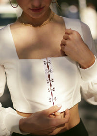 Dramatic Allure: Mesh Puff Long Sleeve Hook & Eye Top - Tops - Avinci