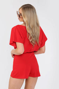 Belted Open Back Tie Waist Boxy Playsuit - Playsuits - Avinci