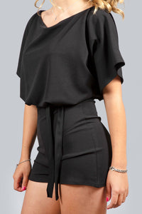 Belted Open Back Tie Waist Boxy Playsuit - Playsuits - Avinci