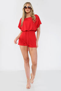 Belted Open Back Tie Waist Boxy Playsuit - Playsuits - Avinci