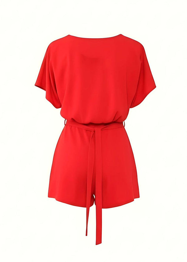 Short Sleeve Tie Waist Playsuit with Belted Detail