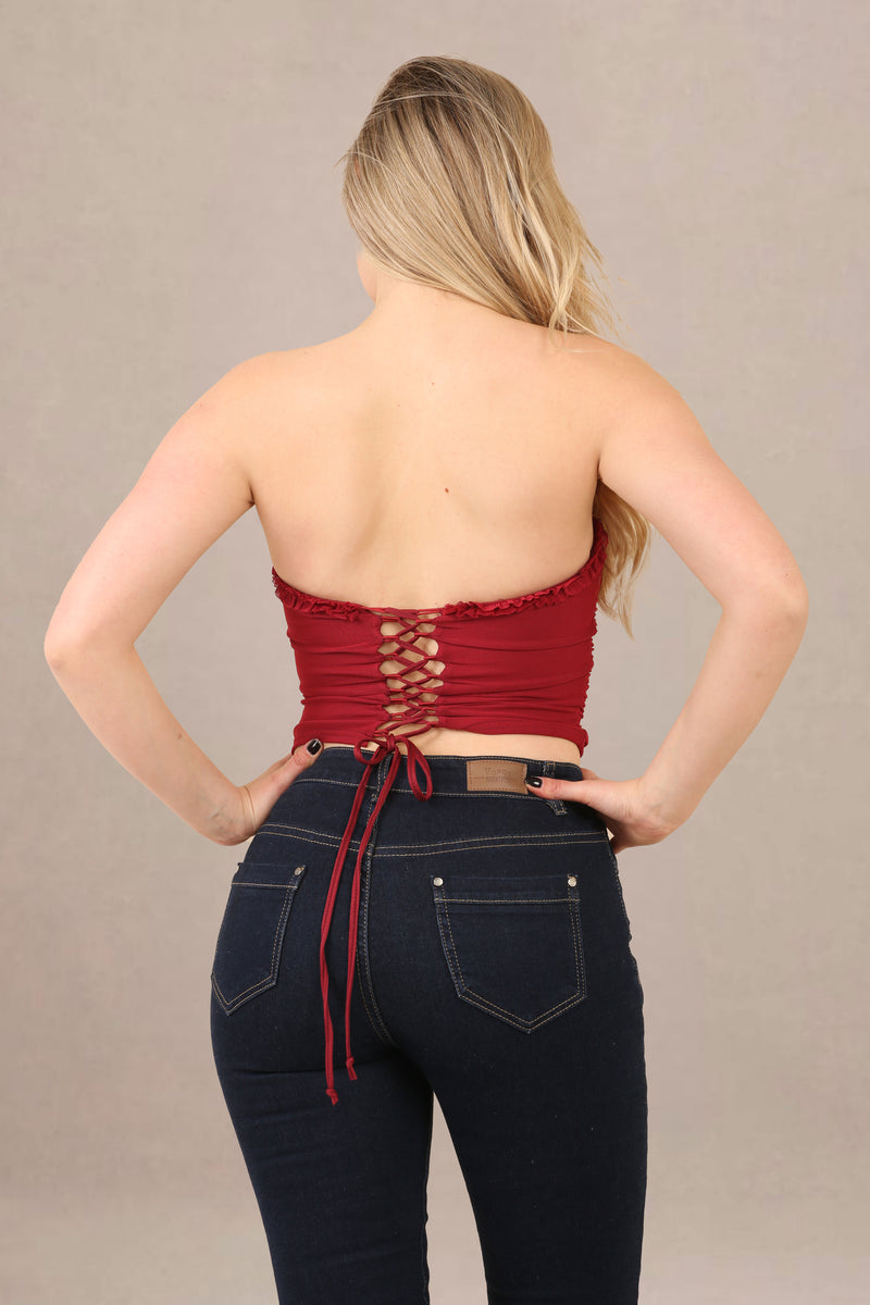 Avinci Brick Red Corset Top with Ruching Details - Tops - Avinci