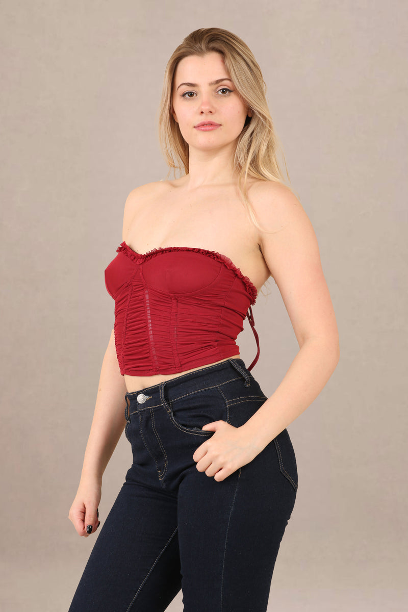 Avinci Brick Red Corset Top with Ruching Details - Tops - Avinci