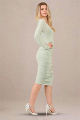 Pastel Green Slinky Wrap Dress - Midi Dress - Avinci