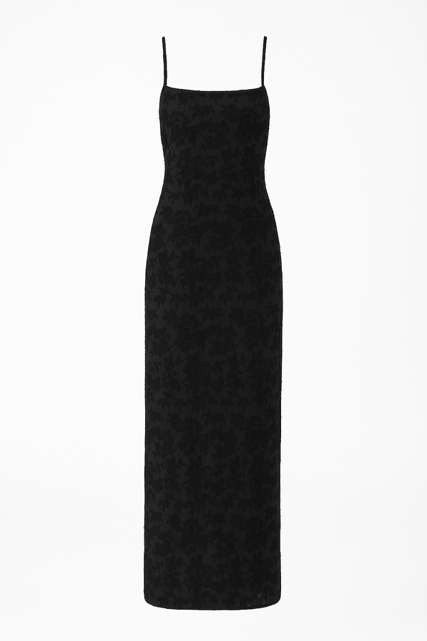 Black Thin Adjustable Straps Jacquard Bodycon Formal Evening Maxi Dress