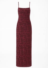 Wine Thin Adjustable Straps Jacquard Bodycon Formal Evening Maxi Dress