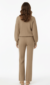 V-neck cardigan and matching wide-leg trousers co-ord set, back view
