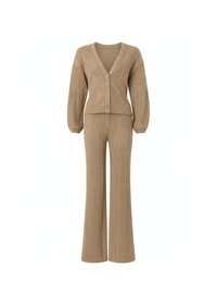 V-neck cardigan and matching wide-leg trousers co-ord set, front general view