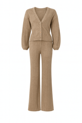 V-neck cardigan and matching wide-leg trousers co-ord set, front general view