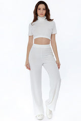 High Neck T-Shirt and Wide-leg Trousers Co-ord Set - Co-ords - Avinci
