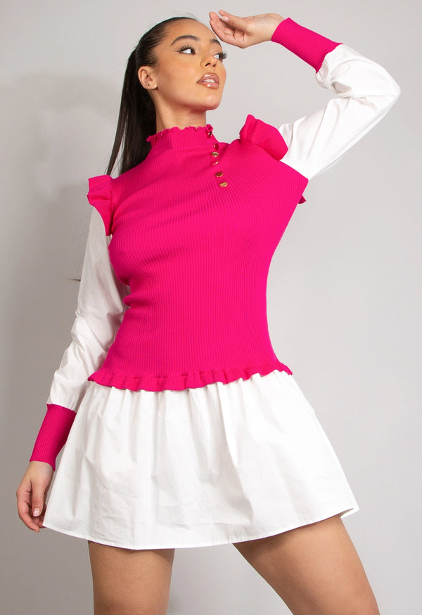 RIBBED JUMPER DRESS WITH SHIRT