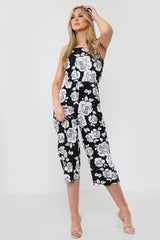Jumpsuit for Women | Black & White Floral Cropped Culotte