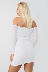 Bodycon Mini Dress White Color Mesh Frill Edge 
