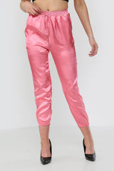 Online Trousers for Women | Cuffed Satin Jogger Cerise