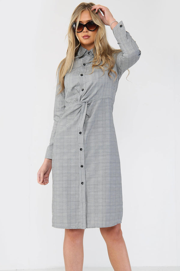 Woven Check Twist Waist Shirt Dress - Day Dress - Avinci