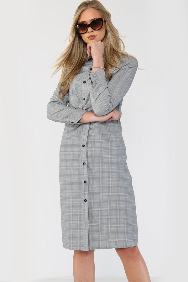 Woven Check Twist Waist Shirt Dress - Day Dress - Avinci