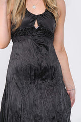 Embellished Crinkle Satin Halter Neck Midi Dress - Midi Dress - Avinci