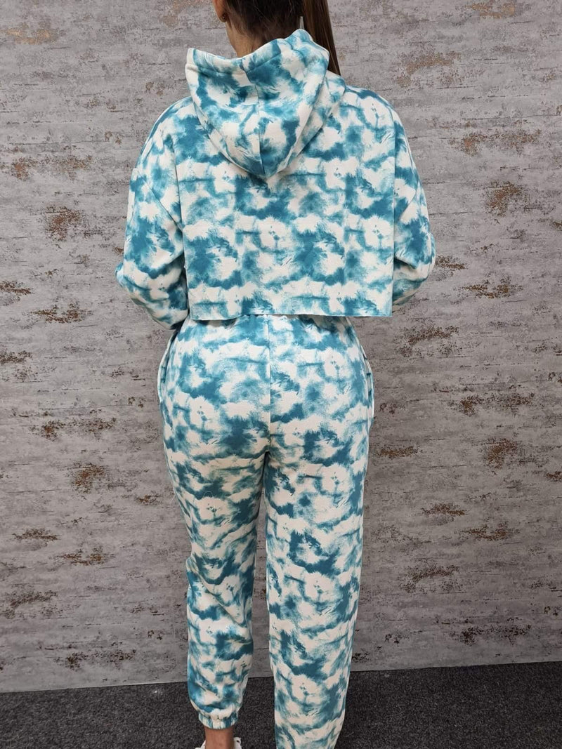 Sage Tie Dye Oversized Cropped Sweatshirt and Joggers Co Ord Set - Co-ords - Avinci