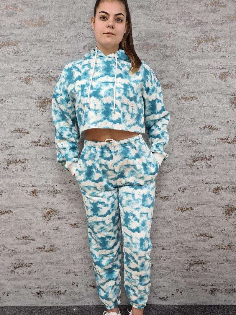 Sage Tie Dye Oversized Cropped Sweatshirt and Joggers Co Ord Set - Co-ords - Avinci