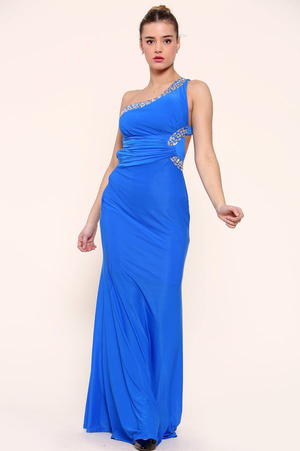 Blue One Shoulder Maxi Dress - Maxi Dress - Avinci