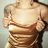 Strappy Satin Cowl Neck Ruched Bodycon Dress - Party Dress - Avinci
