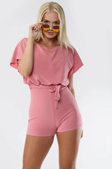 Belted Open Back Tie Waist Boxy Playsuit - Playsuits - Avinci
