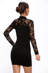 High Neck Cut Out Lace Long Sleeves Mini Dress - Mini Dress - Avinci