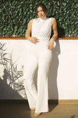 White Scuba High Neck Tie Waist Jumpsuit - Jumpsuit - Avinci