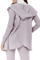 Wrap Back Cardigan with Hoodie and Leggings Ribbed Loungewear - Loungewear - Avinci
