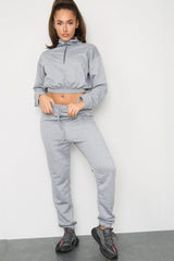 Long Sleeve Zipper Crop Top and Matching Oversized Joggers - Co-ords - Avinci