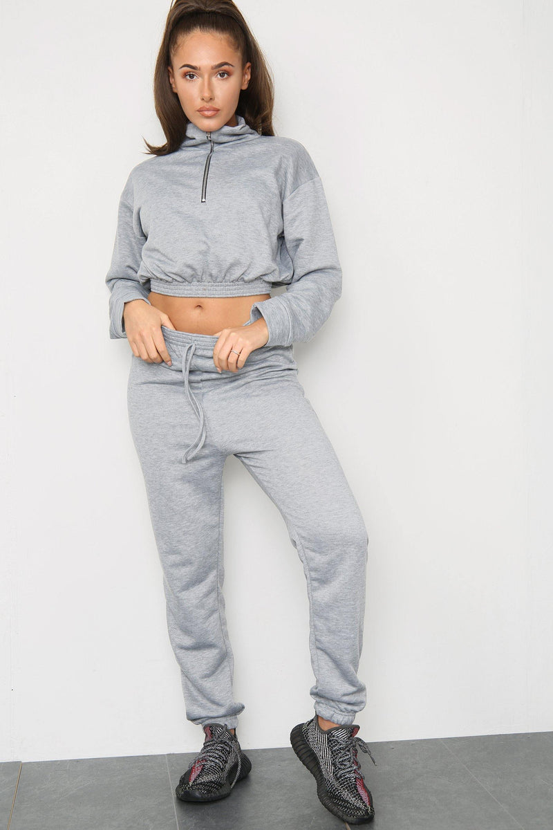 Long Sleeve Zipper Crop Top and Matching Oversized Joggers - Co-ords - Avinci