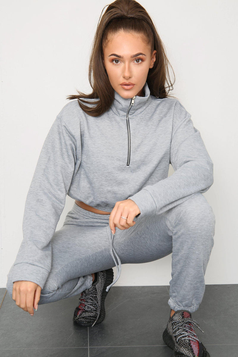 Long Sleeve Zipper Crop Top and Matching Oversized Joggers - Co-ords - Avinci