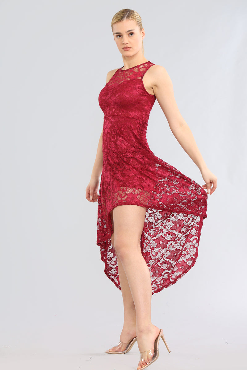AVINCI WOMEN NAVY LACE ASYMMETRICAL DRESS - - Avinci