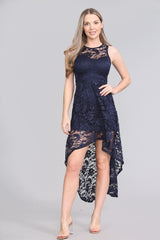 AVINCI WOMEN NAVY LACE ASYMMETRICAL DRESS - - Avinci