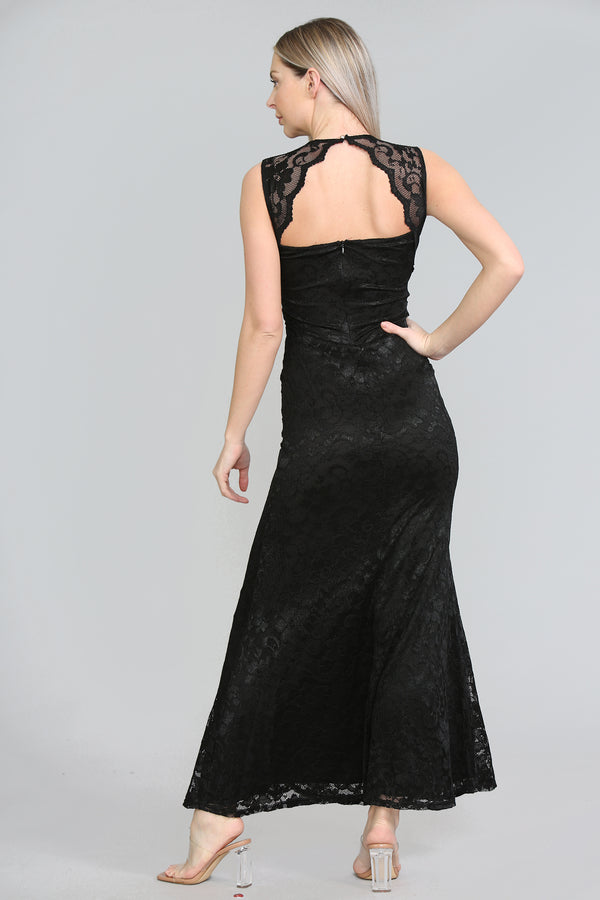 AVINCI ELEGANT LONG LACE ILLUSION NECK BRIDESMAID DRESS - Maxi Dress - Avinci