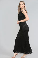 AVINCI ELEGANT LONG LACE ILLUSION NECK BRIDESMAID DRESS - Maxi Dress - Avinci