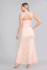 AVINCI ELEGANT LONG LACE ILLUSION NECK BRIDESMAID DRESS - Maxi Dress - Avinci