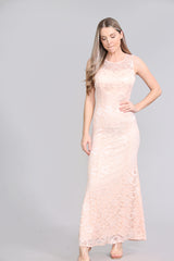 AVINCI ELEGANT LONG LACE ILLUSION NECK BRIDESMAID DRESS - Maxi Dress - Avinci