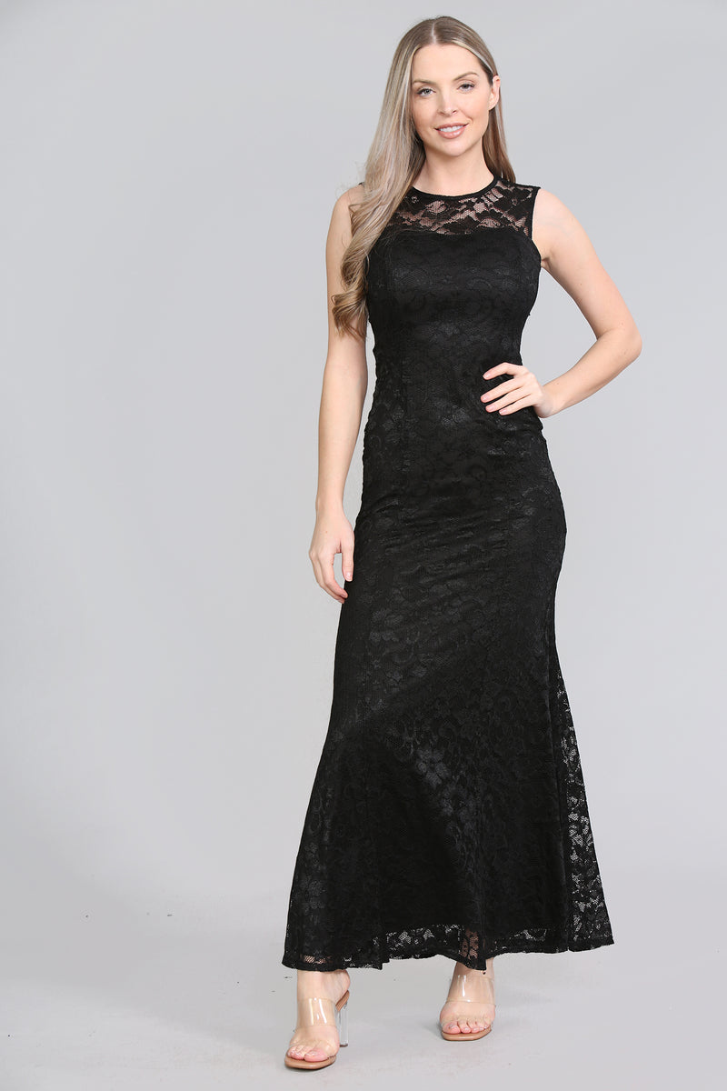 AVINCI ELEGANT LONG LACE ILLUSION NECK BRIDESMAID DRESS - Maxi Dress - Avinci
