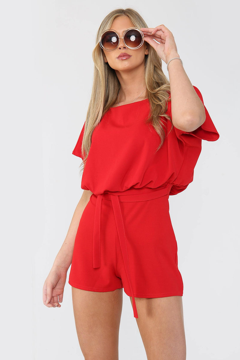 Women Playsuit Red Belted | Avinci