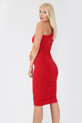 Buy Women Midi Dress Online | Red Color One Shoulder Ruched Slinky