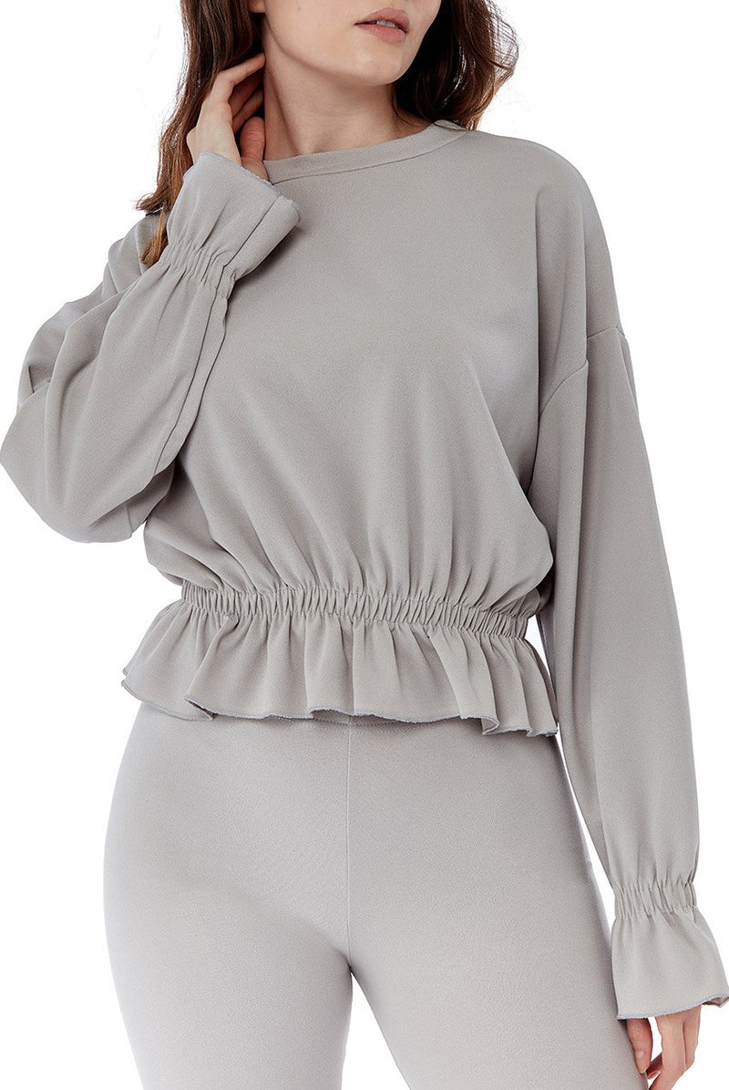 Loungewear Set for Women | Two-piece Grey Frill Detail